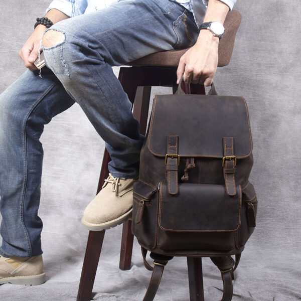 Genuine Leather Rucksack Hiking Trail Bag - Image 4