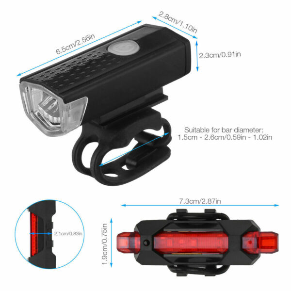 USB Rechargeable LED Bicycle Headlight & Rear Light, Multiple Flash and Light Modes - Image 7