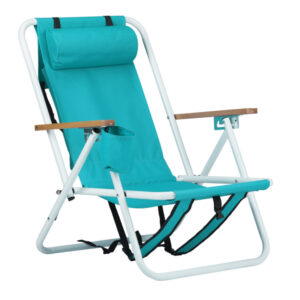 Mint Green Beach Chair with Shoulder Carry Straps and Large Pouch, Pillow, Adjustable Backrest