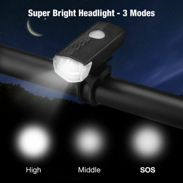USB Rechargeable LED Bicycle Headlight & Rear Light, Multiple Flash and Light Modes - Image 4