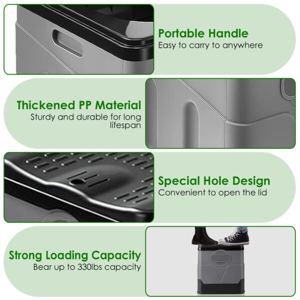 Collapsible Portable Toilet With Lid and Storage Pouch - Image 9