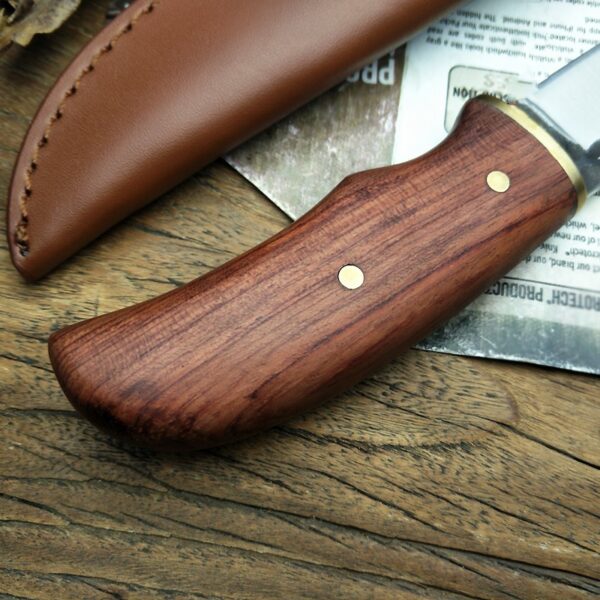 Outdoor Survival Knife With Mahogany Handle and Sheath - Image 4
