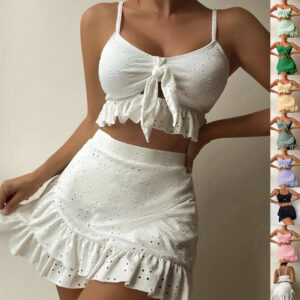 3pcs Beach Bikini With Hip-hugging Skirt Ruffle Design Set