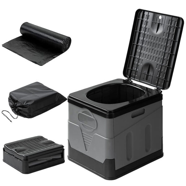 Collapsible Portable Toilet With Lid and Storage Pouch - Image 8