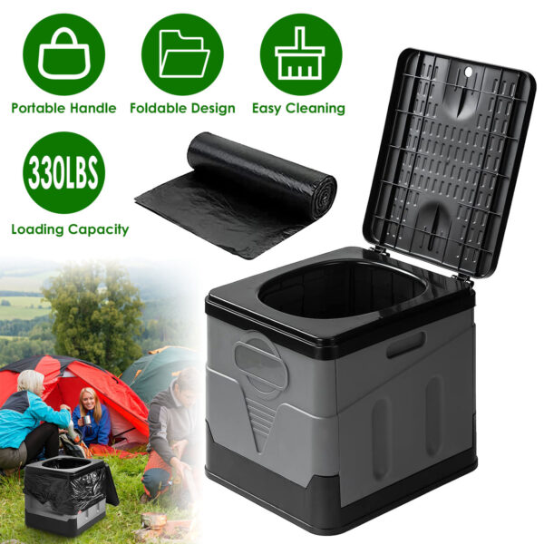 Collapsible Portable Toilet With Lid and Storage Pouch - Image 3