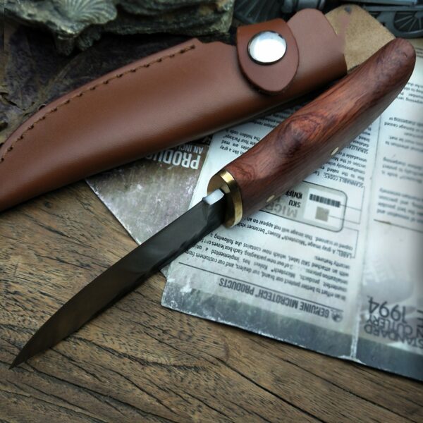 Outdoor Survival Knife With Mahogany Handle and Sheath - Image 7