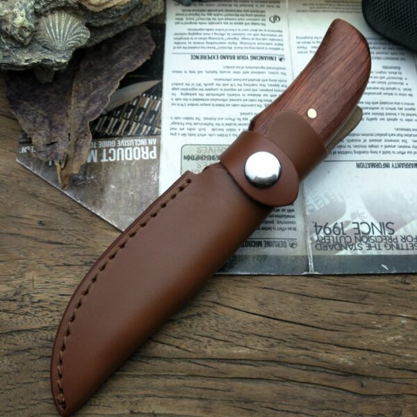 Outdoor Survival Knife With Mahogany Handle and Sheath - Image 3