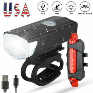 USB Rechargeable LED Bicycle Headlight & Rear Light, Multiple Flash and Light Modes