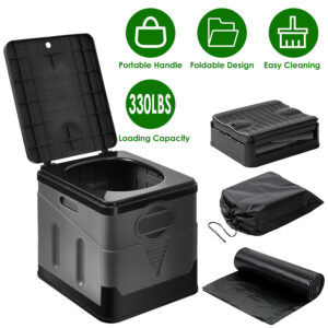 Collapsible Portable Toilet With Lid and Storage Pouch