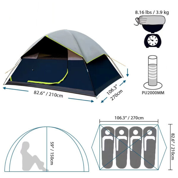 4 Person Black Coated Darkroom Tent For Camping Family Trips - Image 4