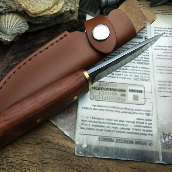Outdoor Survival Knife With Mahogany Handle and Sheath - Image 6