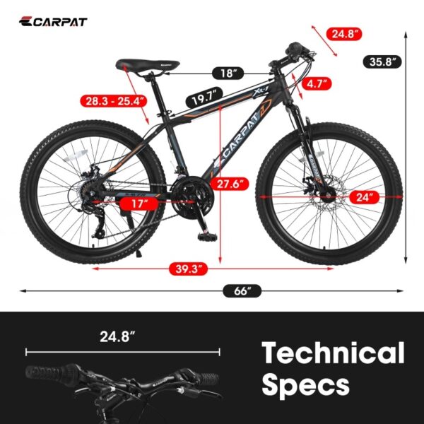 24 Inch Mountain Bike, Steel Frame, Shimano 21 Speed With Dual Disc Brakes And Front Suspension - Image 5