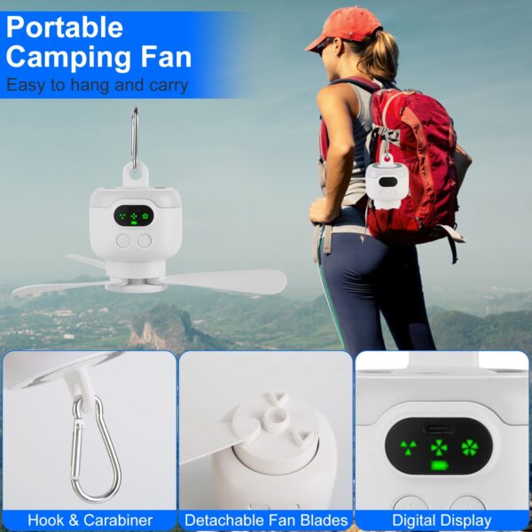 Rechargable Tent Ceiling Fan, with LED Light - Image 2