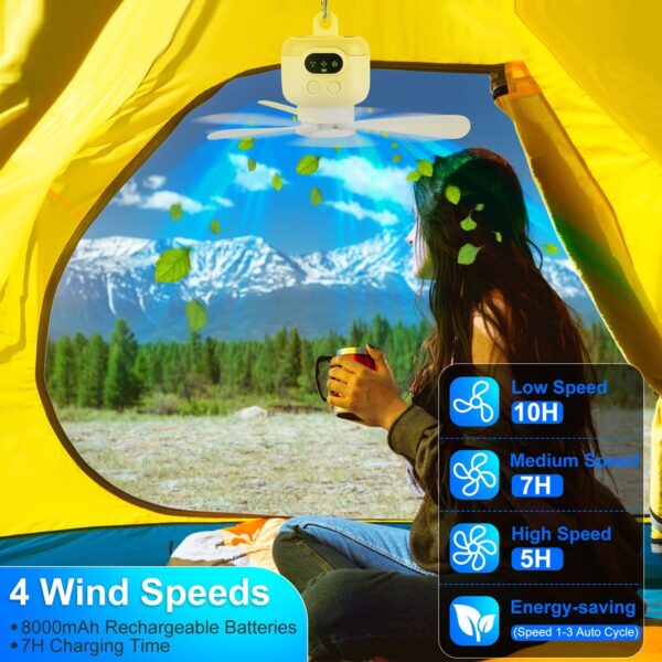 Rechargable Tent Ceiling Fan, with LED Light - Image 7