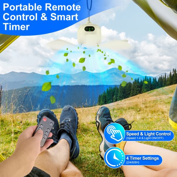 Rechargable Tent Ceiling Fan, with LED Light - Image 4