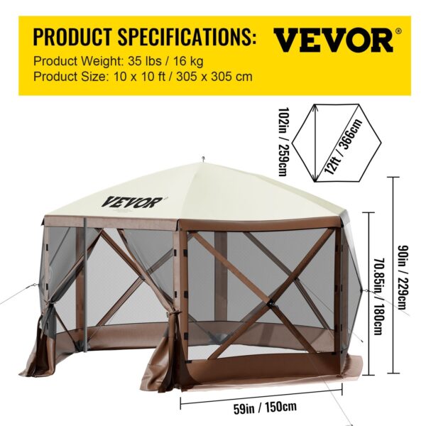 VEVOR Camping Gazebo Tent, 6 Sided Pop-up Canopy Screen Tent - Image 5