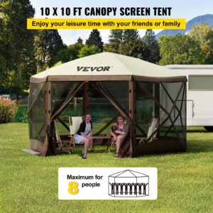 VEVOR Camping Gazebo Tent, 6 Sided Pop-up Canopy Screen Tent