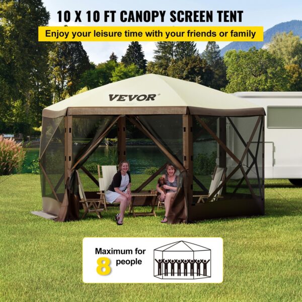 VEVOR Camping Gazebo Tent, 6 Sided Pop-up Canopy Screen Tent